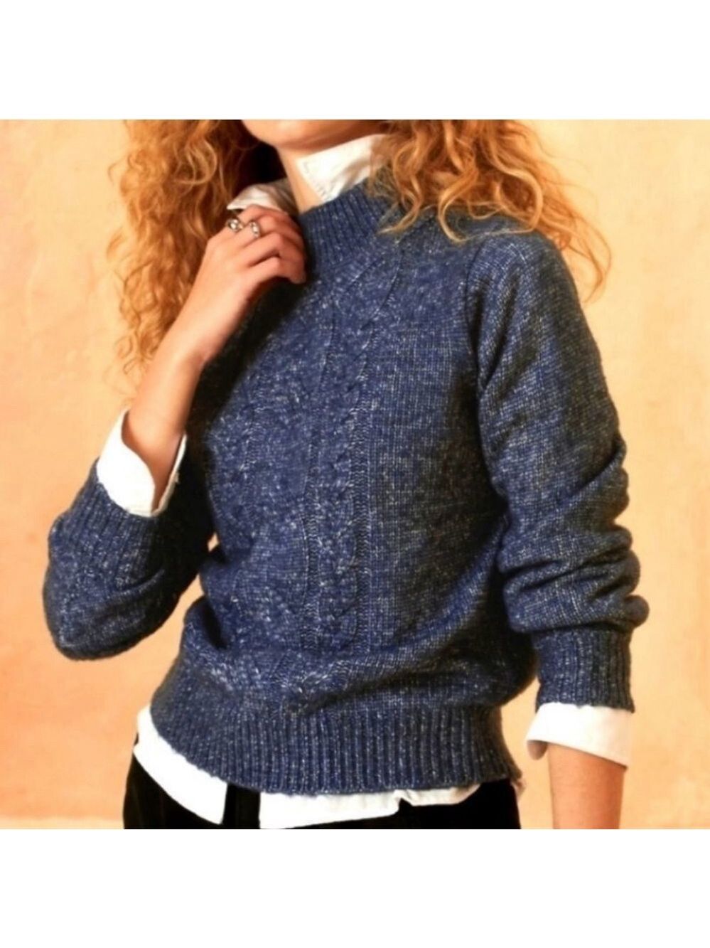 Banana Republic blue cozy cable knit mock neck long sleeve sweater Sz L NWOT